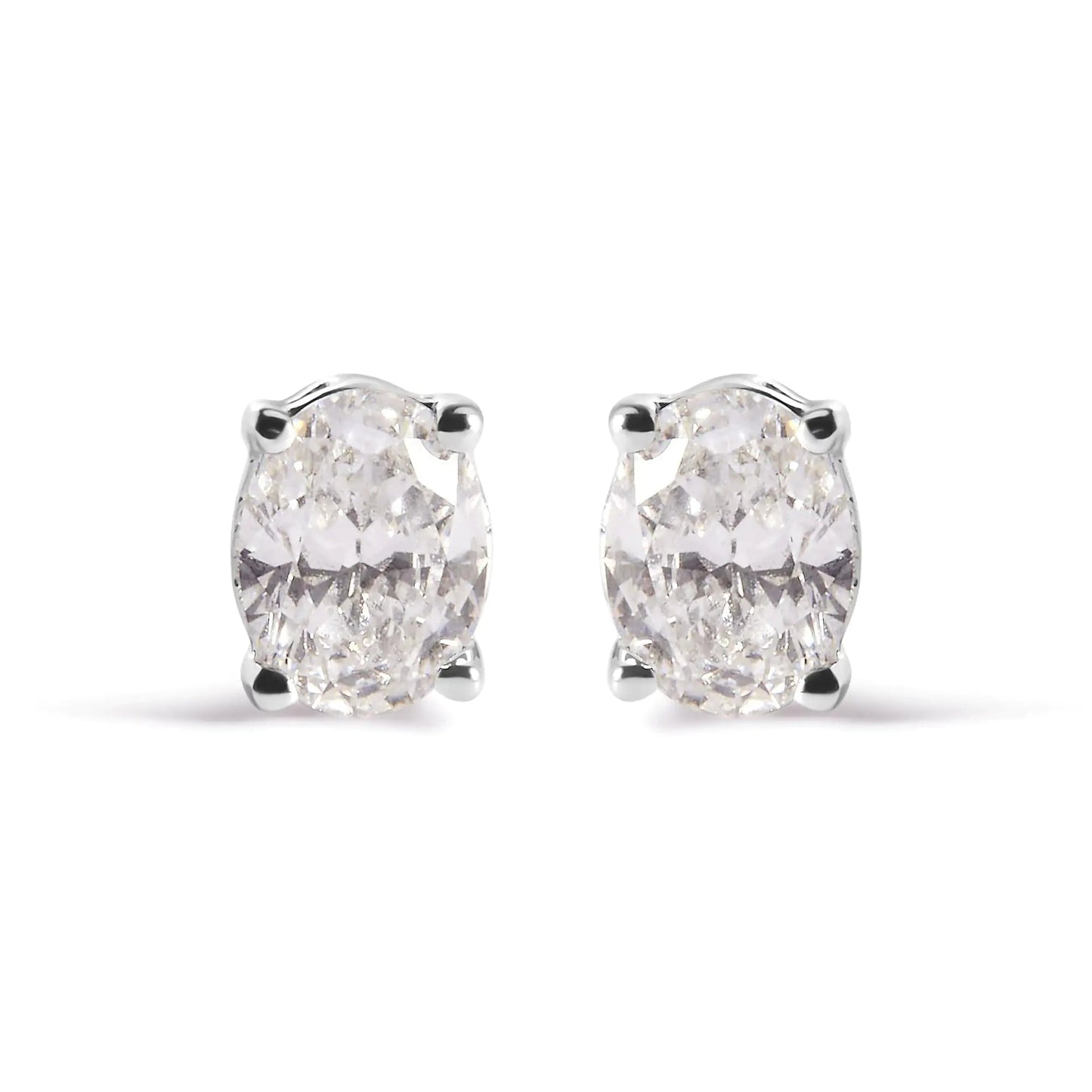 14K White Gold Prong Set Lab Grown Oval Diamond Solitaire Stud Earring (F-G Color, VS1-VS2 Clarity) WEM Support (www.WEM.support)