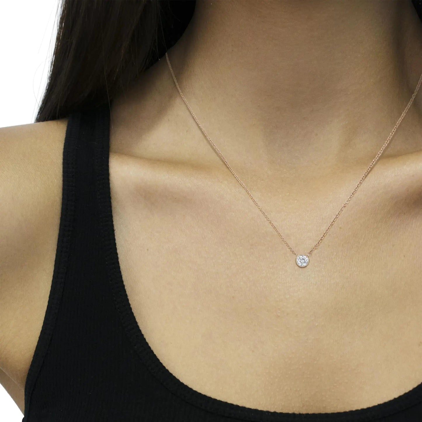 10K Roségold 1/5 Karat Rund Brillantgeschliffener Diamant Modern Gefasste Solitär Halskette 16"-18" (H-I Farbe, SI2-I1 Reinheit) WEM Support (www.WEM.support)