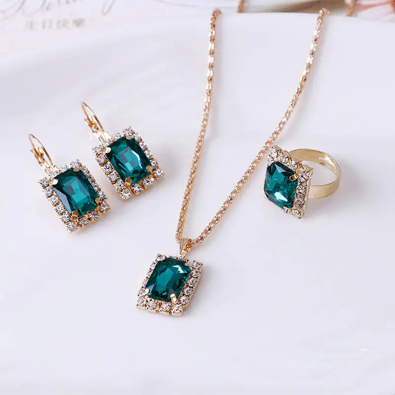 The Crystal Set Necklace Earring Ring Three-piece Set WEM Support (www.WEM.support)