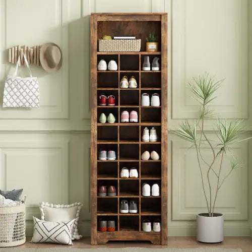 Stylish Design 30 Shoe Cabinet Console, Modern Shoe Cabinet, Multiple Storage Capacity, Self-standing High Cabinet, Suitable For Hallway, Bedroom, Rustic Brown WEM Support (www.WEM.support)
