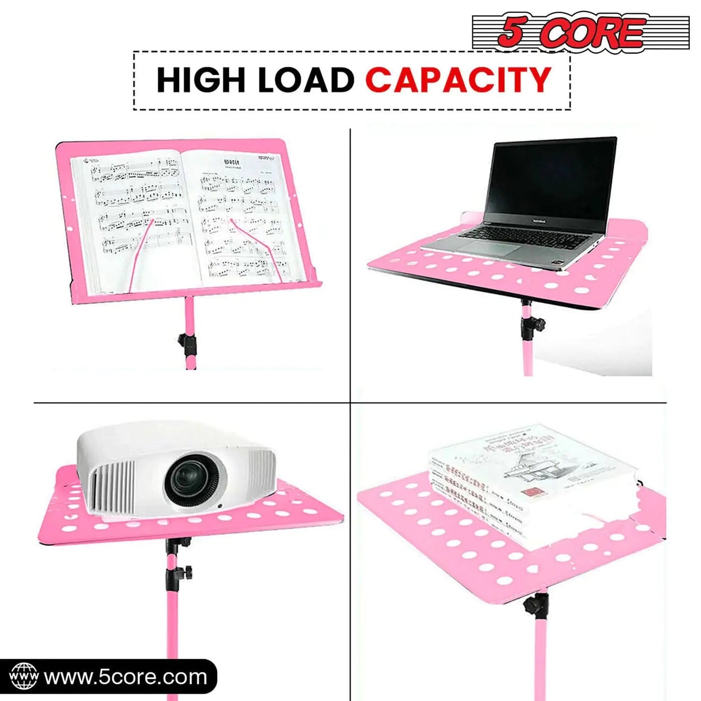 Suporte para Música 5Core para Partituras, Tripé Portátil Ajustável e Dobrável, Suporte para Notas, ROSA WEM Support (www.WEM.support)