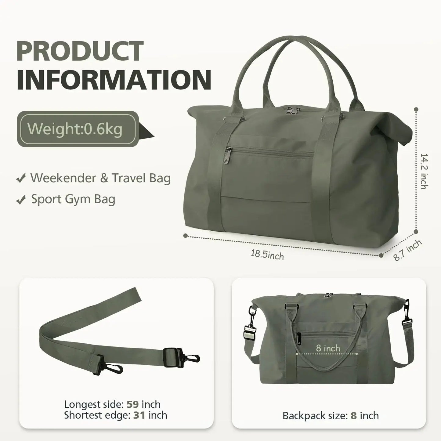Travel Duffle Bag, Waterproof Weekender Bag Carry On Tote Bags for Women, Travel Essentials Sport Gym Bag for Men, Hospital Bag for Labor and Delivery, Overnight Bag Luggage Bag with Trolley Sleeve 06 Dark Green My Store