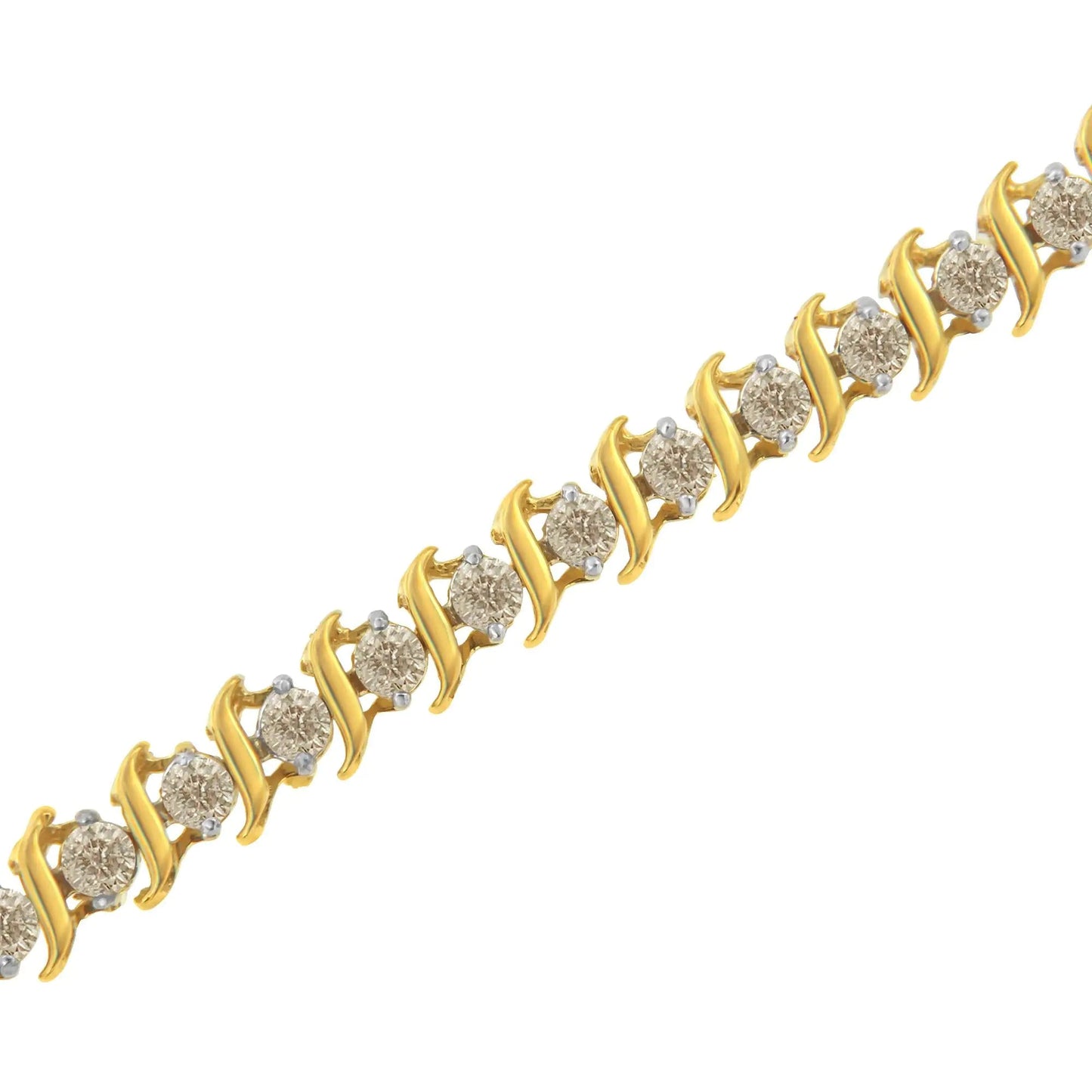 2Micron 10KT Yellow Gold Plated Sterling Silver Diamond S-Link Bracelet (2 cttw, J-K Color, I2-I3 Clarity) WEM Support (www.WEM.support)