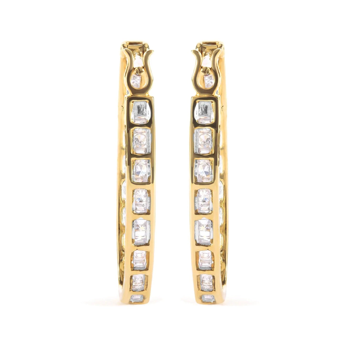 10K Yellow Gold 1.00 Cttw Round and Baguette-Cut Diamond U-Hoop Earrings (H-I Color, SI2-I1 Clarity) WEM Support (www.WEM.support)