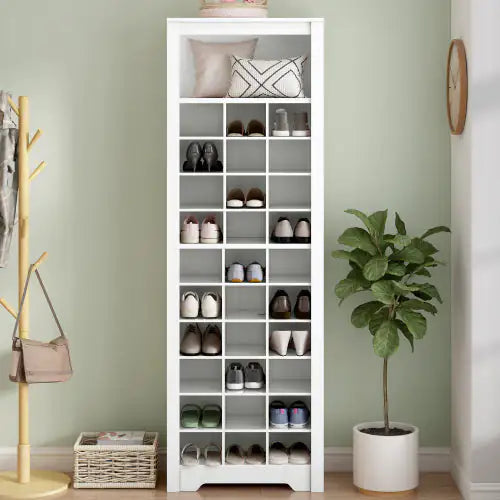 Stylish Design 30 Shoe Cabinet Console, Modern Shoe Cabinet, Multiple Storage Capacity, Self-standing High Cabinet, Suitable For Hallway, Bedroom, White WEM Support (www.WEM.support)