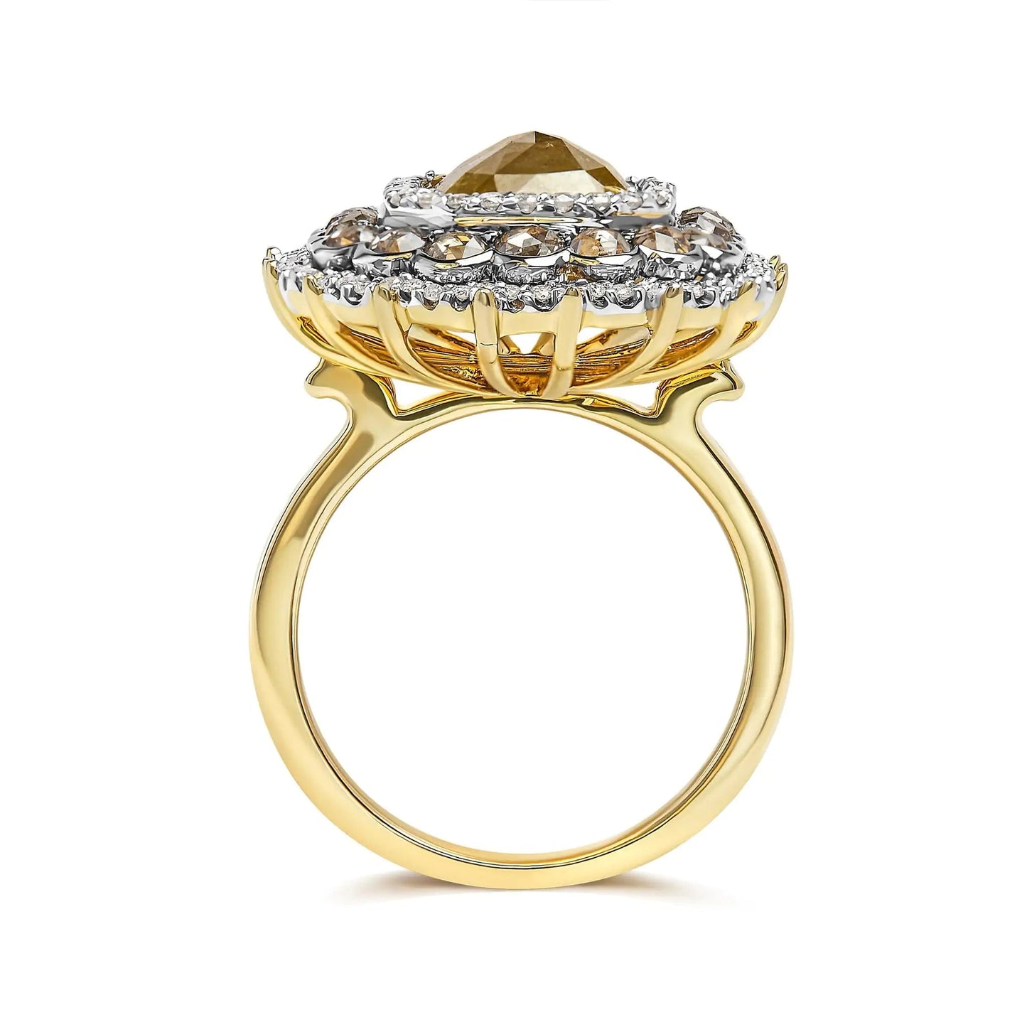 14K Yellow Gold 4 1/4 Cttw Rose Cut Emerald Diamond Triple Halo Cocktail Ring (Fancy Color, I1-I2 Clarity) - Size 7 WEM Support (www.WEM.support)