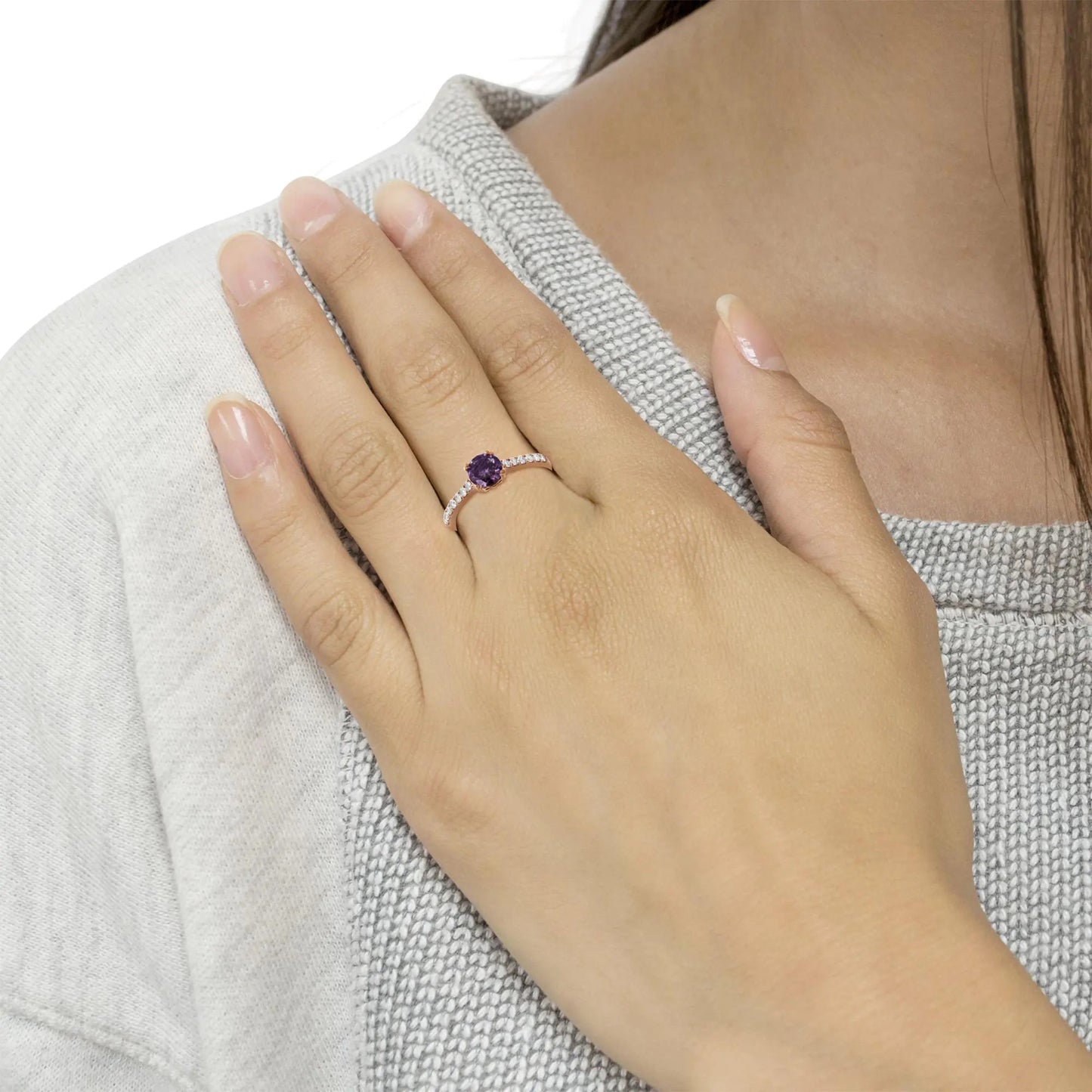 10K Roségold 1/4 Karat Diamant und 6MM Edelstein Halo Ring (H-I Farbe, I1-I2 Reinheit) WEM Support (www.WEM.support)