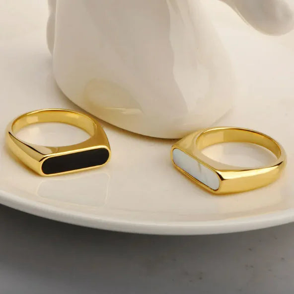 Vintage Black and White Fritillary Titanium Ring