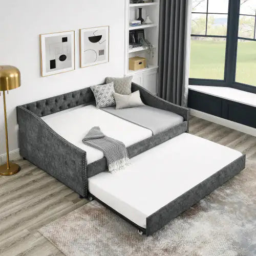 The Full-size Sofa Bed Features A Double-sized Upholstered Tufted Sofa Bed On Wheels Unavailable Platforms- Temu WEM Support (www.WEM.support)