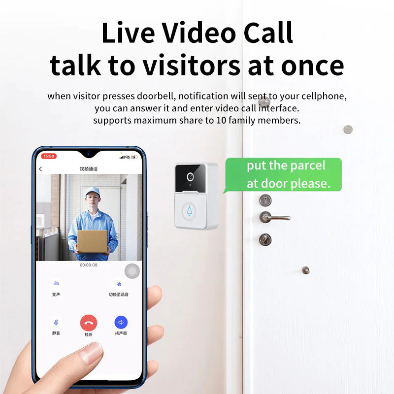 Wireless Security Smart WiFi Doorbell Intercom Video Camera Door Ring Bell Chime WEM Support (www.WEM.support)