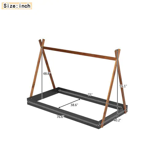Twin Size Tent Floor Bed With Triangle Structure, Black Brown WEM Support (www.WEM.support)