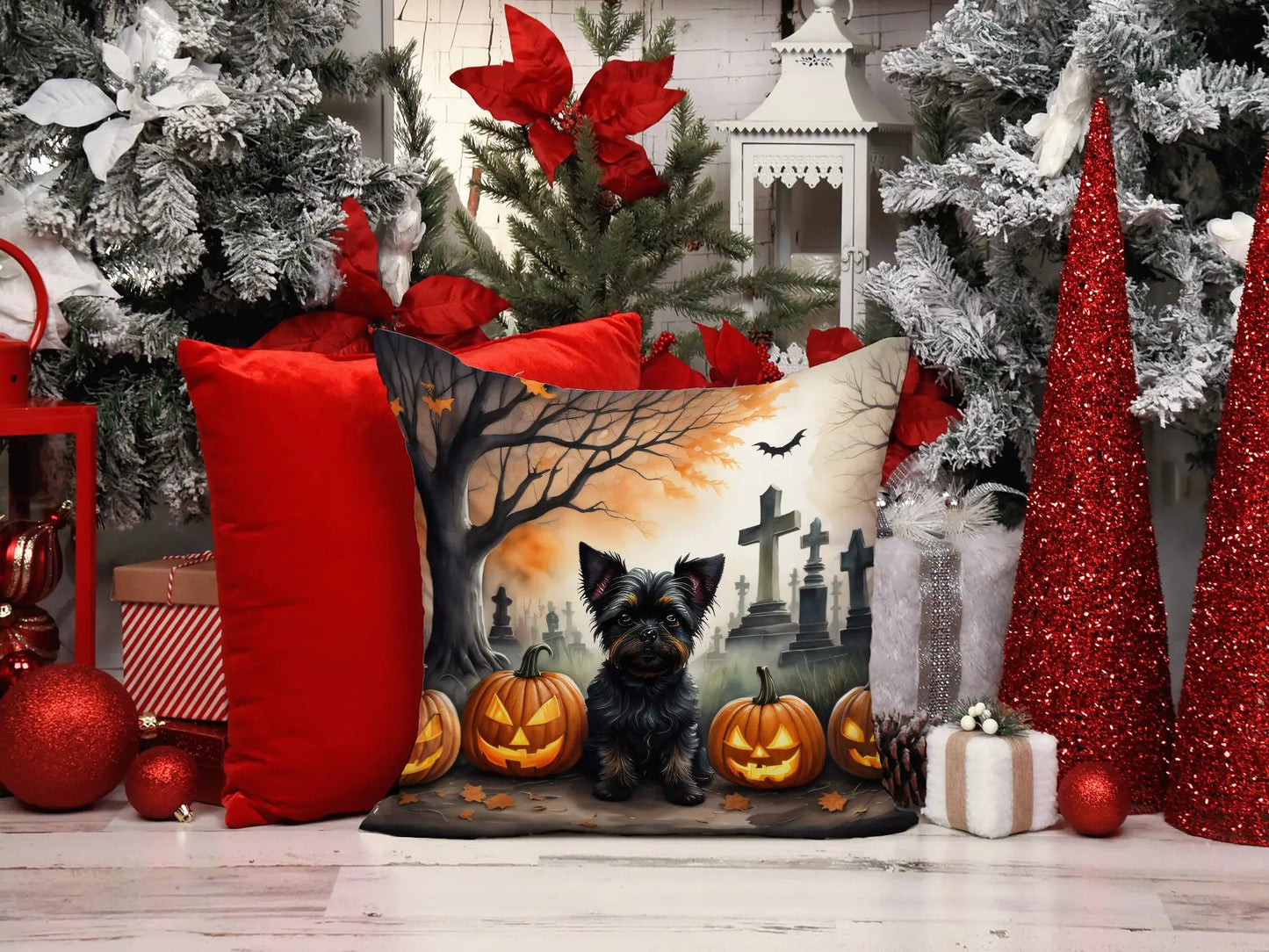 Affenpinscher Spooky Halloween Throw Pillow WEM Support (www.WEM.support)