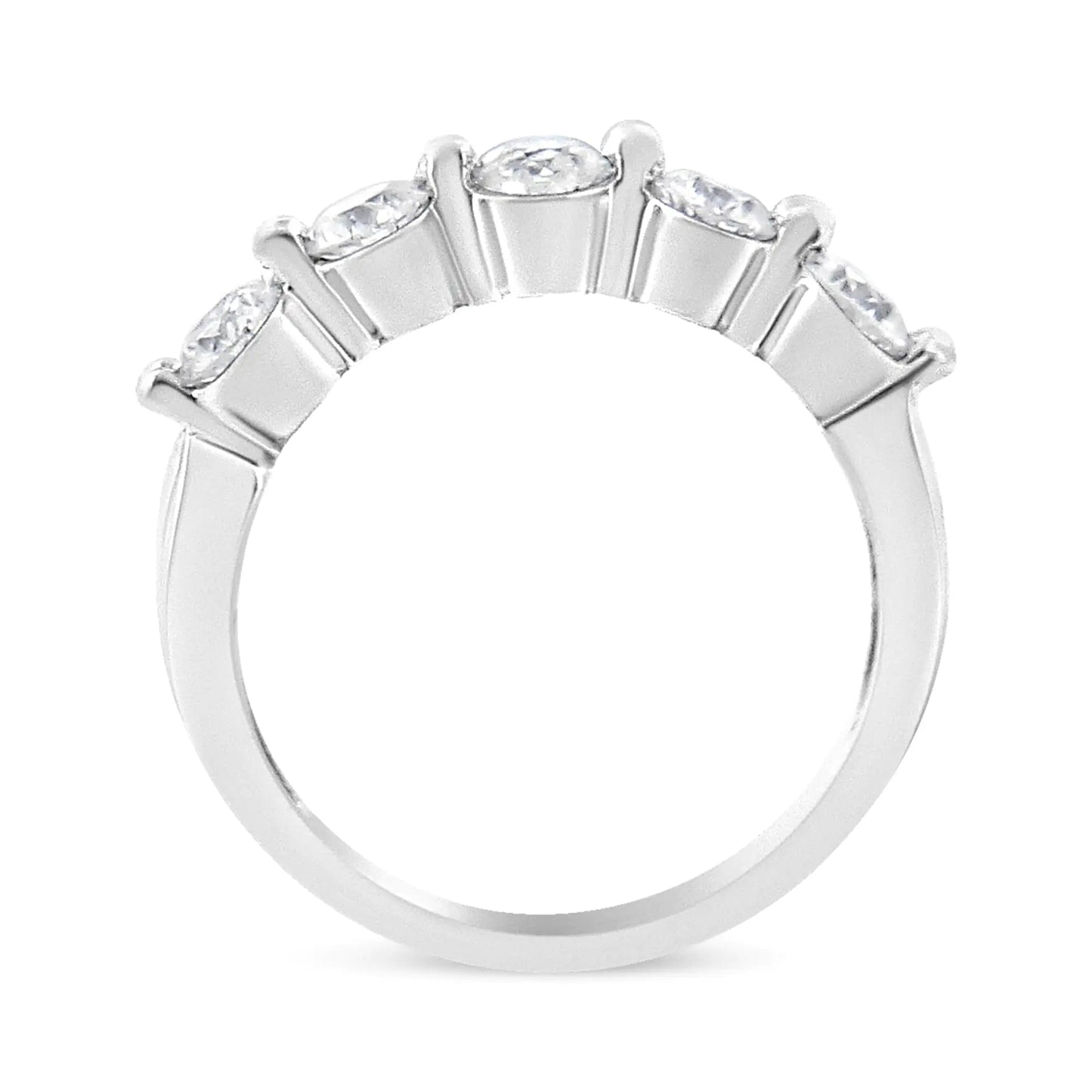 14K White Gold 1.00 Cttw Brilliant Round Cut Diamond 5-Stone Band Ring (H-I Color, SI2-I1 Clarity) WEM Support (www.WEM.support)
