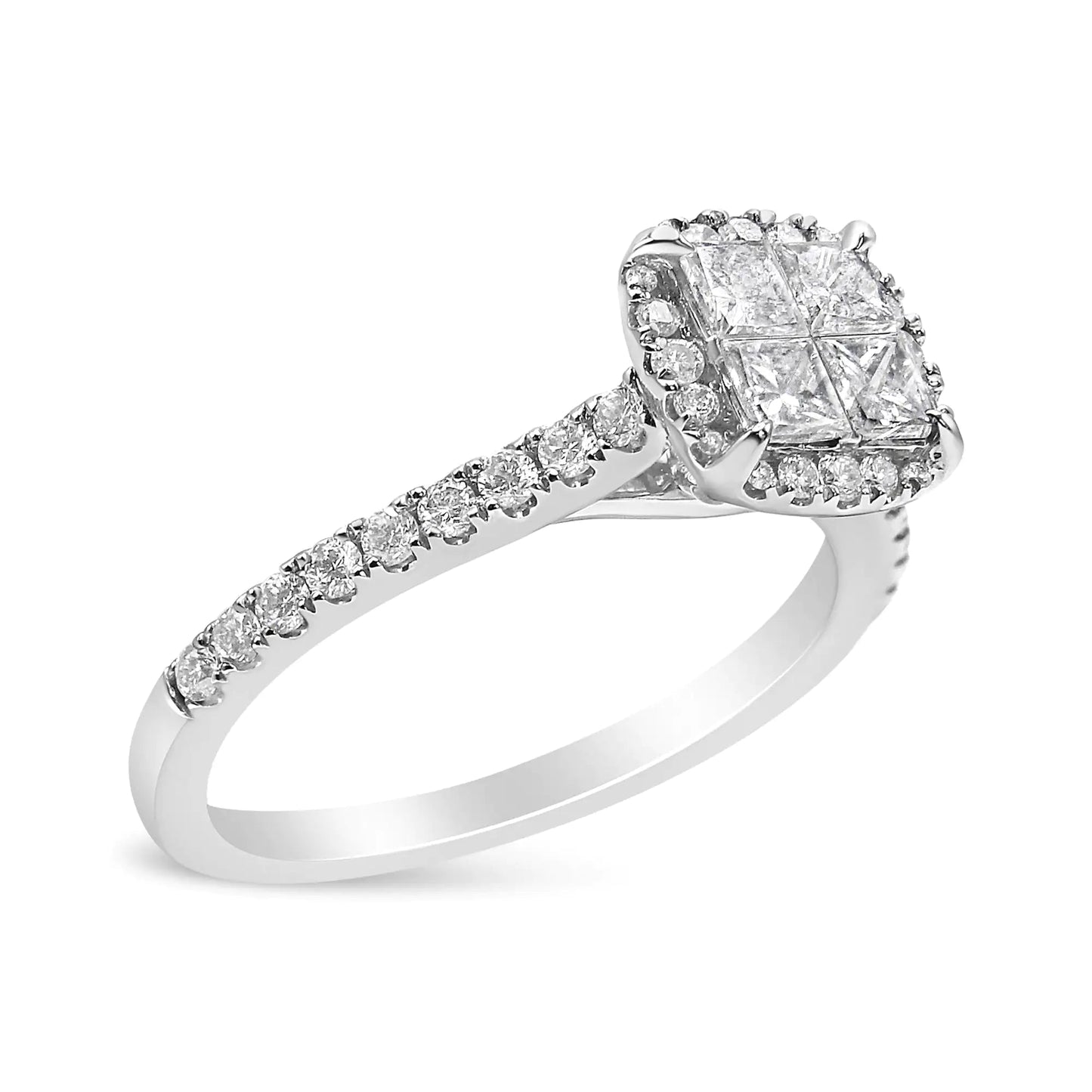 14K White Gold 1.00 Cttw Invisible Set Princess Diamond Composite Cushion Shaped Engagement Ring (H-I Color, I1-I2 Clarity) WEM Support (www.WEM.support)