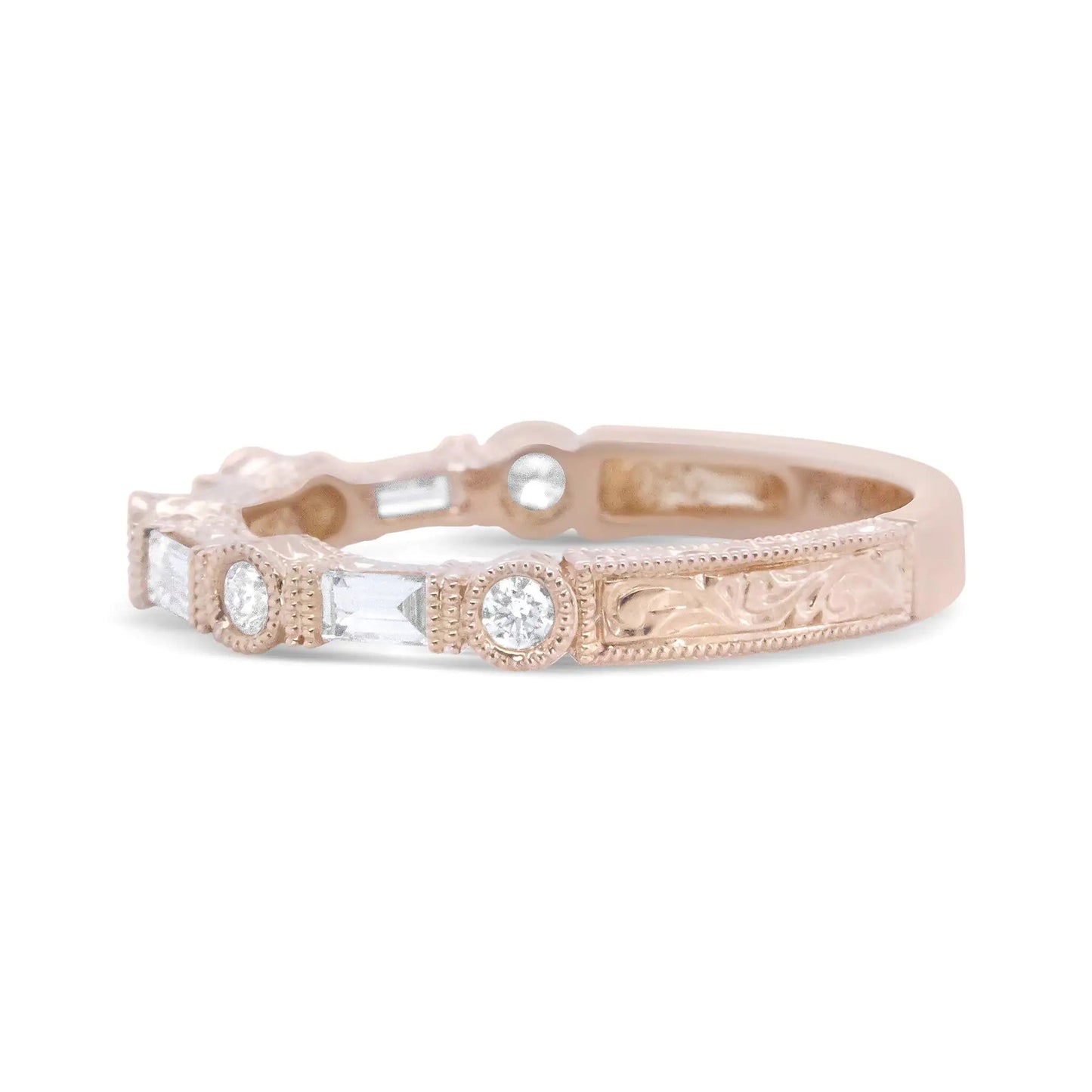 14K Rose Gold 3/8 Cttw Baguette and Round Diamond Bridal Band - (H-I Color, VS1-VS2 Clarity) WEM Support (www.WEM.support)