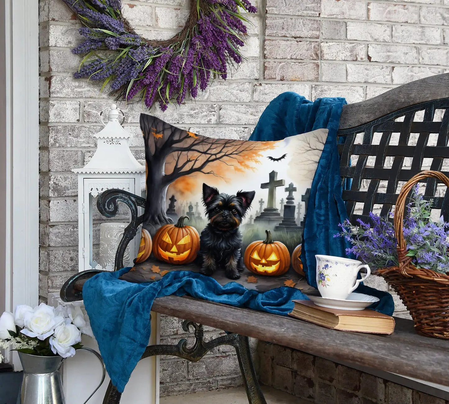 Affenpinscher Spooky Halloween Throw Pillow WEM Support (www.WEM.support)
