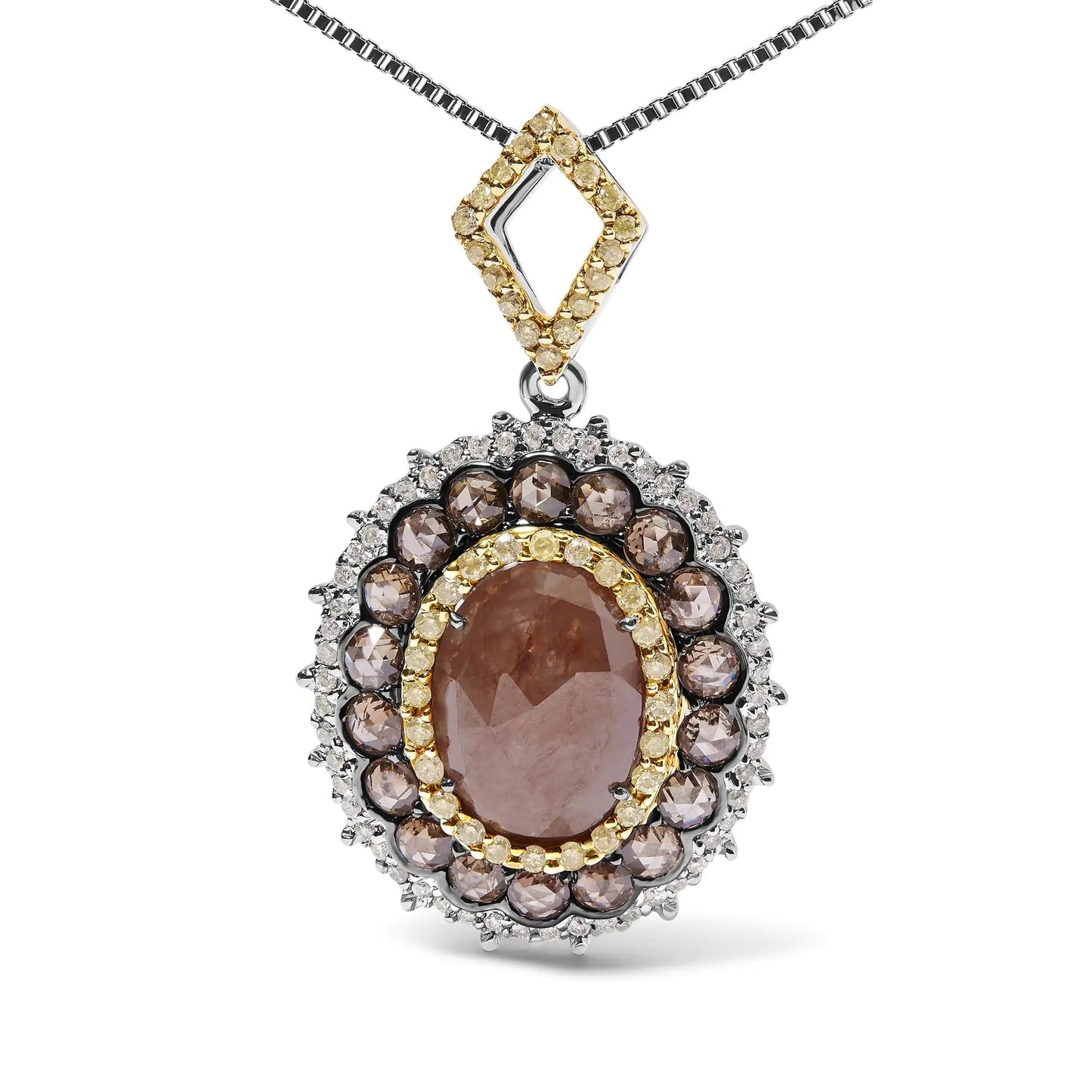 14K White Gold 3.00 Cttw Rose Cut Fancy Colored Diamond Triple Halo 18" Inch Pendant Necklace (Fancy Color, I2-I3 Clarity) WEM Support (www.WEM.support)