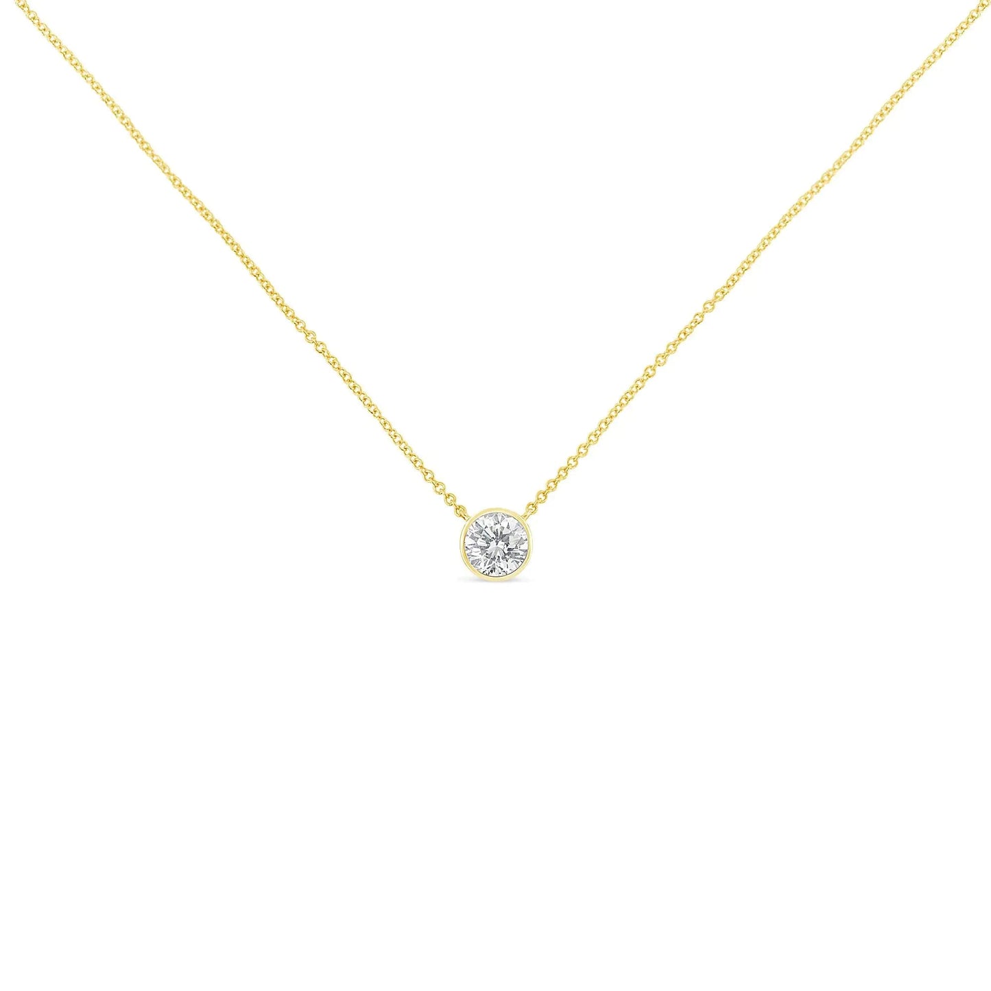 10K Yellow Gold 1/5 Carat Round Brilliant-Cut Diamond Modern Bezel-Set Solitaire 16"-18" Pendant Necklace (H-I Color, SI2-I1 Clarity) WEM Support (www.WEM.support)