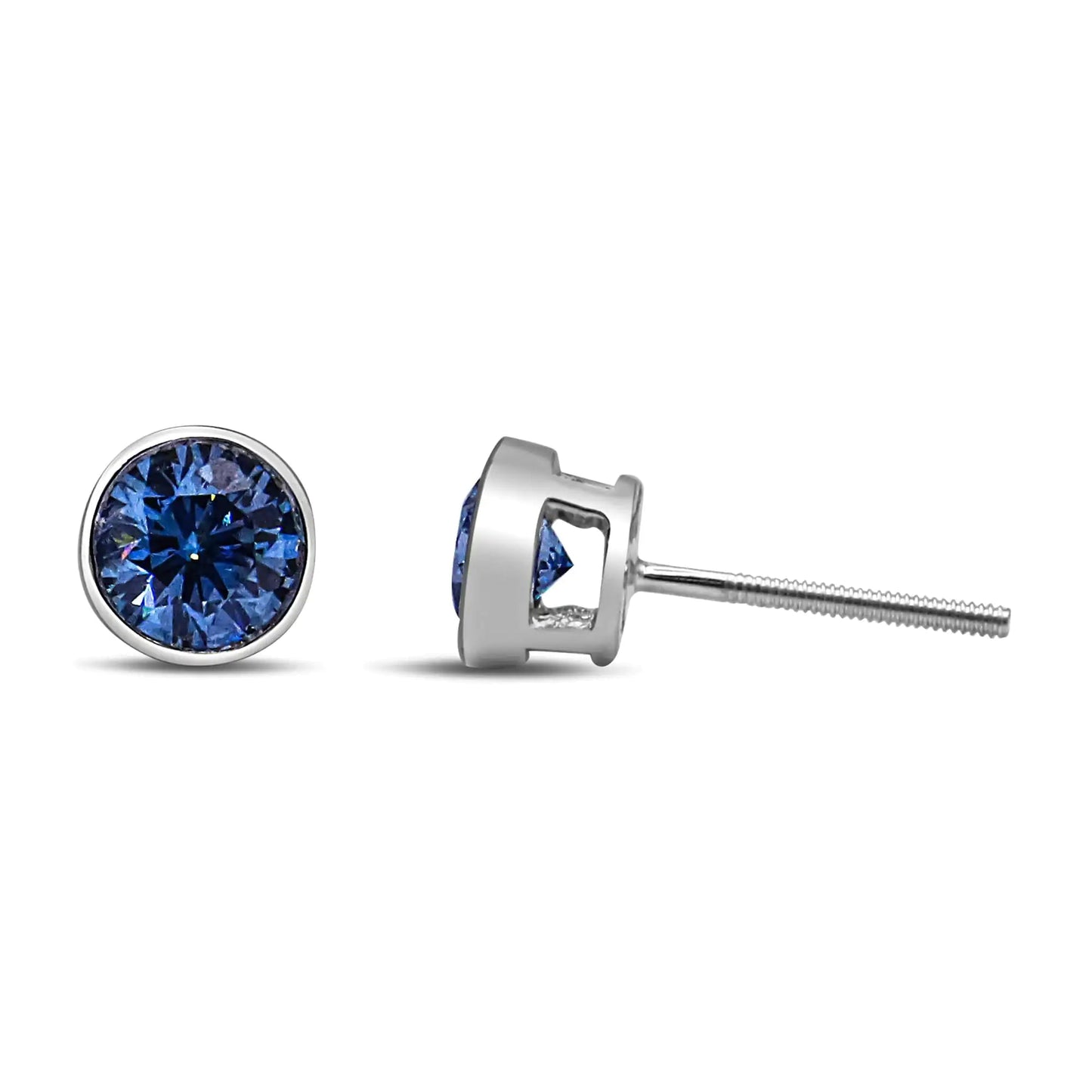 14K Weißgold 1,0 Cttw Blauer Laborgezüchteter Diamant Schraubverschluss Klassischer Bezel Solitär Ohrstecker (Blaue Farbe, VS2-SI1 Reinheit) WEM Support (www.WEM.support)