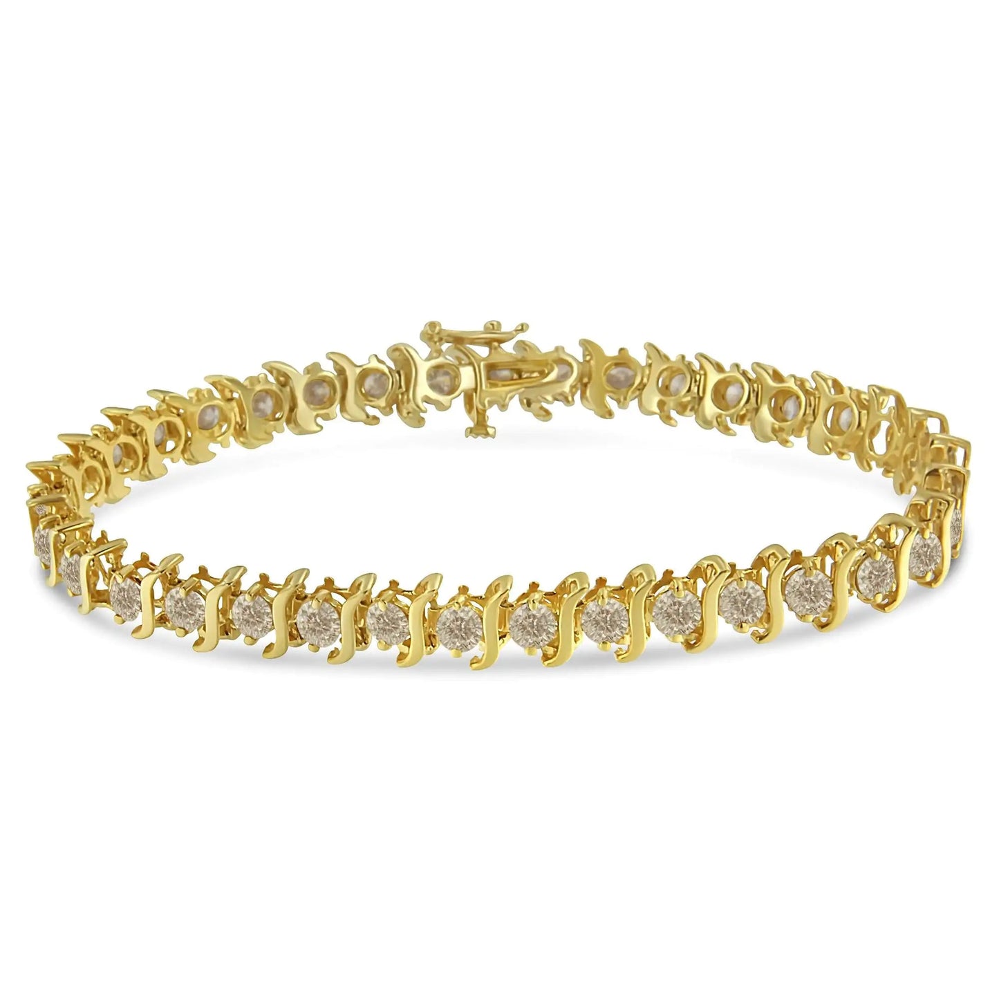 10K Yellow Gold Plated .925 Sterling Silver 7.0 cttw 2-Prong Set Round Brilliant Cut Diamond "S" Link Bracelet (J-K color, I1-I2 clarity) - 7" WEM Support (www.WEM.support)