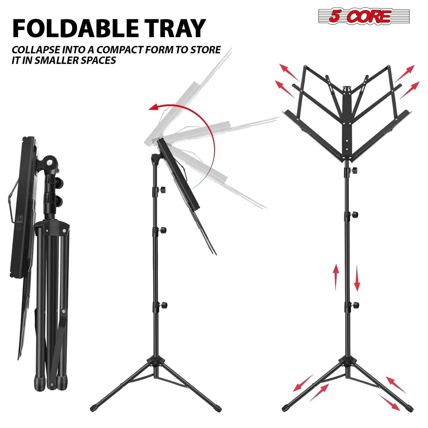 Suporte Musical 5Core para Partituras Portátil Tripé Ajustável e Dobrável Porta-Notas Preto Superior WEM Support (www.WEM.support)
