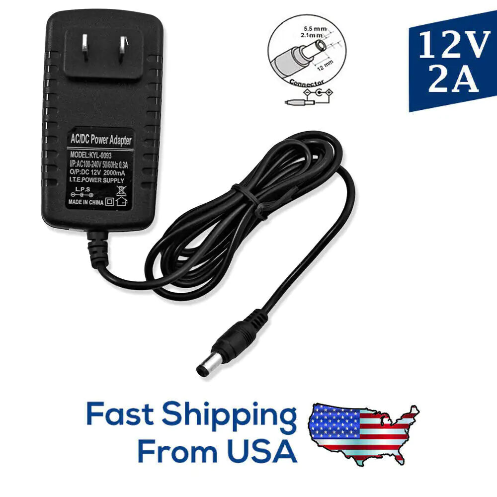 AC 100-240V to DC 12V 2A Power Supply Adapter Heavy-Duty LED Light Strip 24W SMD WEM Support (www.WEM.support)