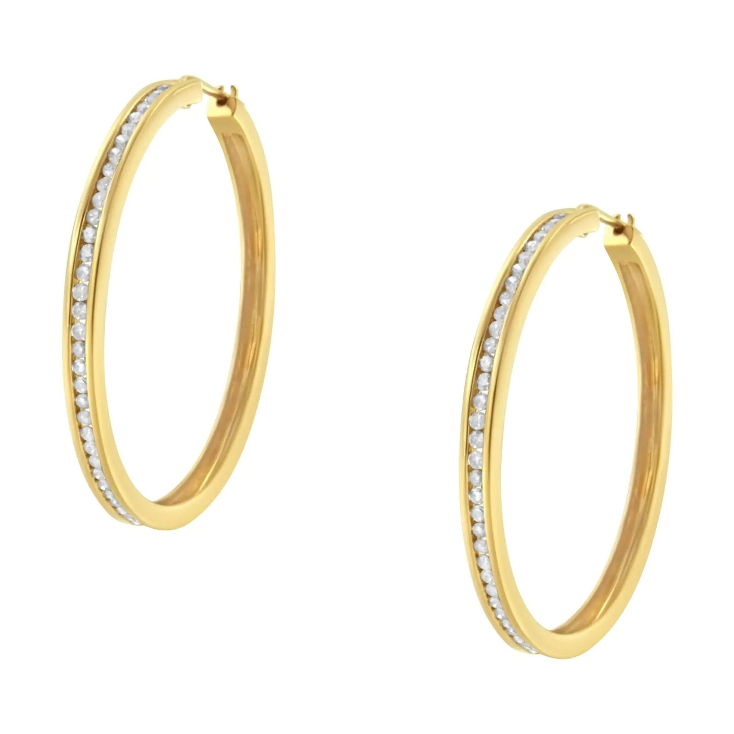 10KT Yellow Gold 1 cttw Slim Diamond Hoop Earrings (I-J Color, I1-I2 Clarity) WEM Support (www.WEM.support)