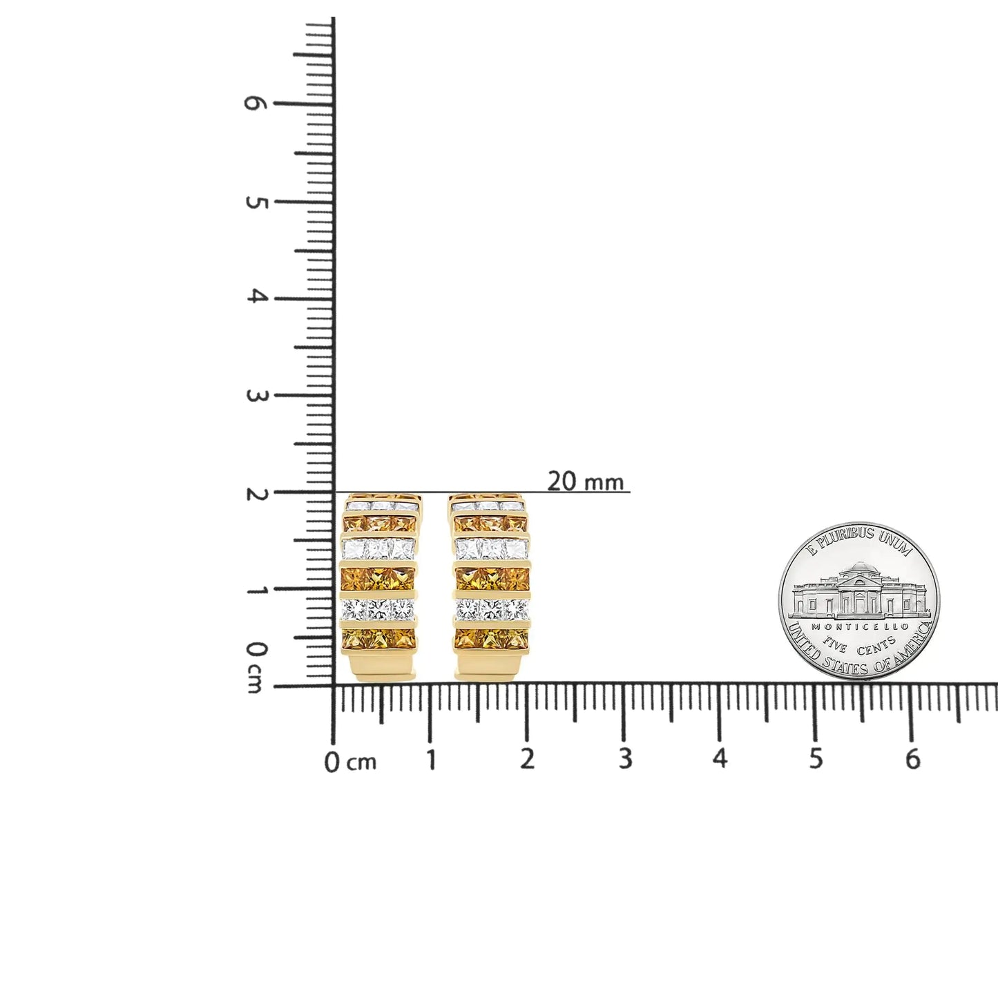 18K Yellow Gold 1 3/4 Cttw Invisible Set Princess Cut Diamond and 2.5mm Yellow Sapphire Huggie Hoop Earrings (F-G Color, VS1-VS2 Clarity) WEM Support (www.WEM.support)
