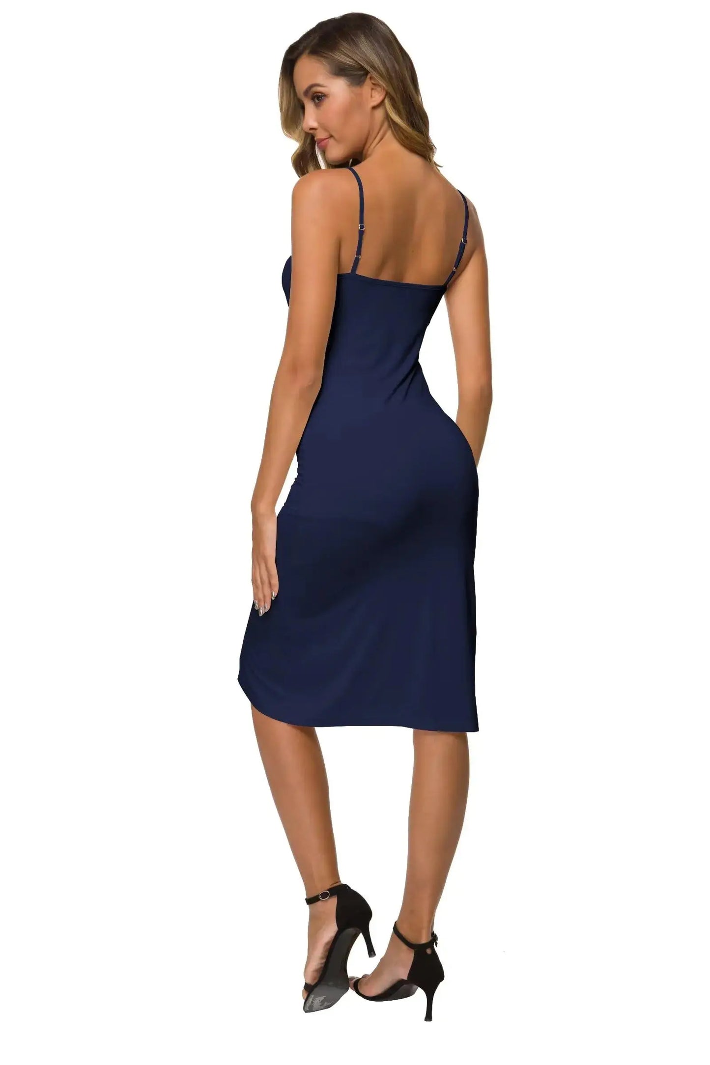 Women's Full Slips Cami Long Spaghetti Strap Under Dress XX-Large Navy Blue Long Slip Dress My Store