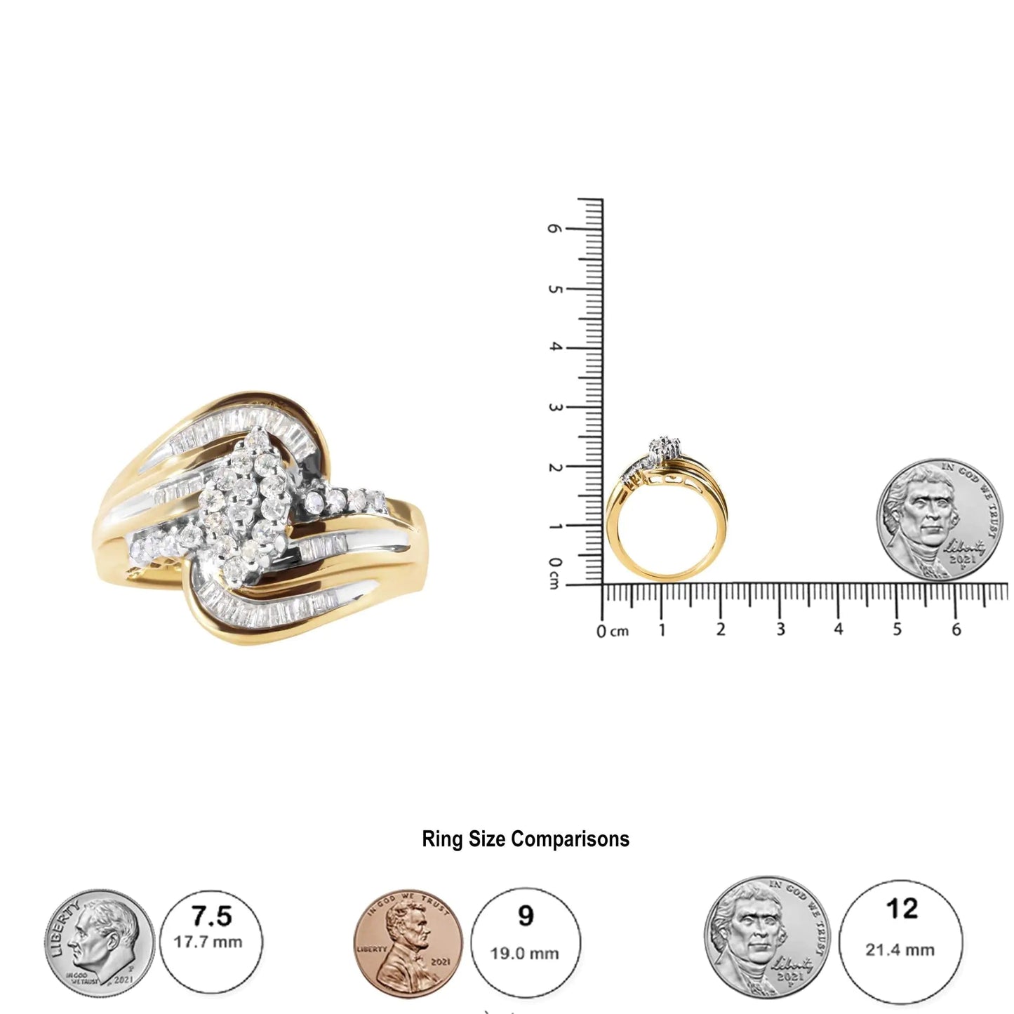 10K Yellow Gold 1/2 Cttw Diamond Pear Cluster and Swirl Ring (H-I Color, I1-I2 Clarity) WEM Support (www.WEM.support)