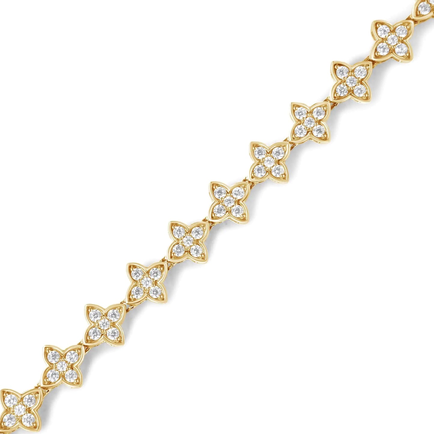 10K Yellow Gold 2.0 cttw Round-Cut Diamond 4 Leaf Clover Link Bracelet (J-K Color, I1-I2 Clarity) - Size 7.25" WEM Support (www.WEM.support)