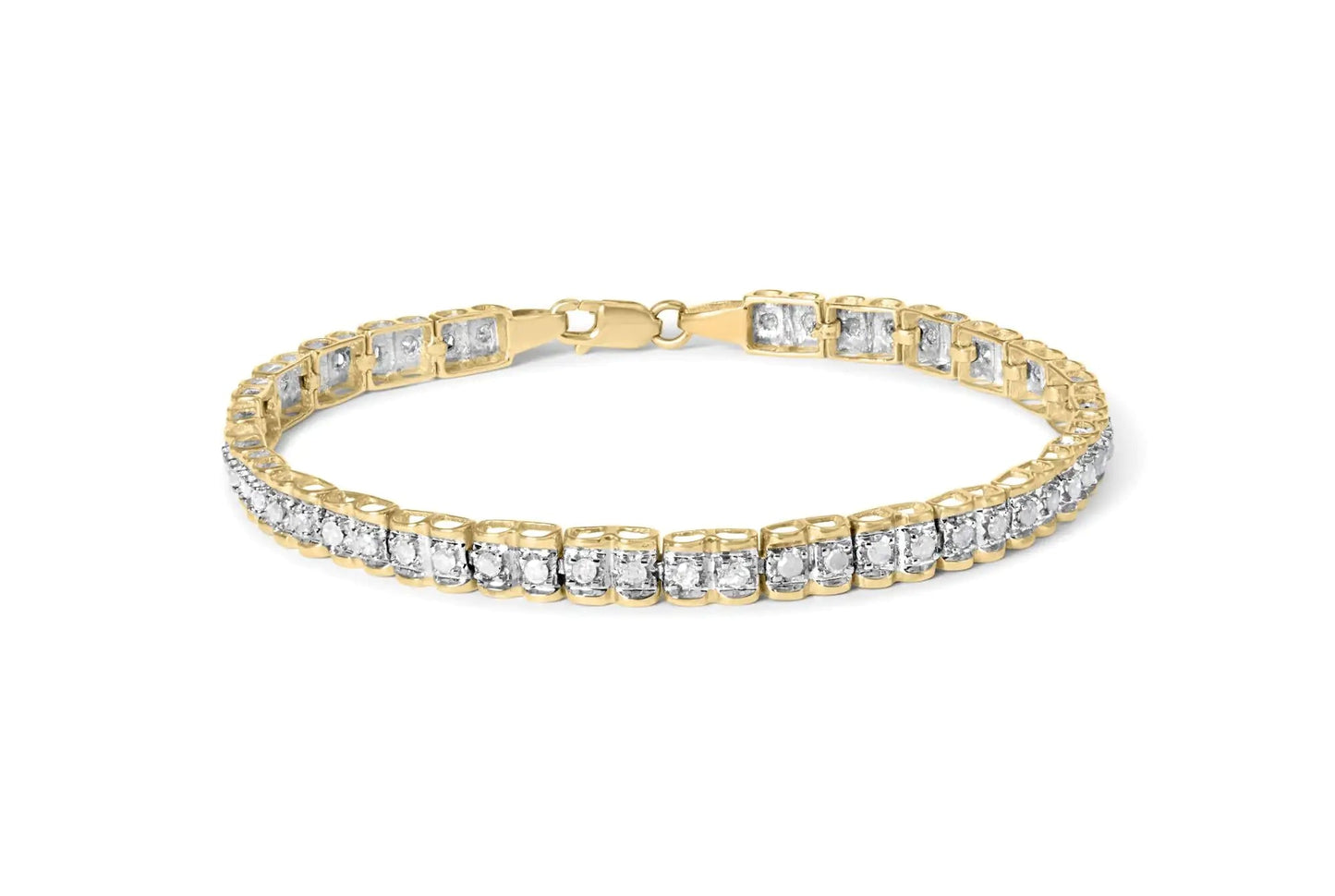 10K Yellow Gold 1.00 Cttw Round-Cut Diamond Link Bracelet (I-J Color, I3-Promo Clarity) - Size 7" WEM Support (www.WEM.support)