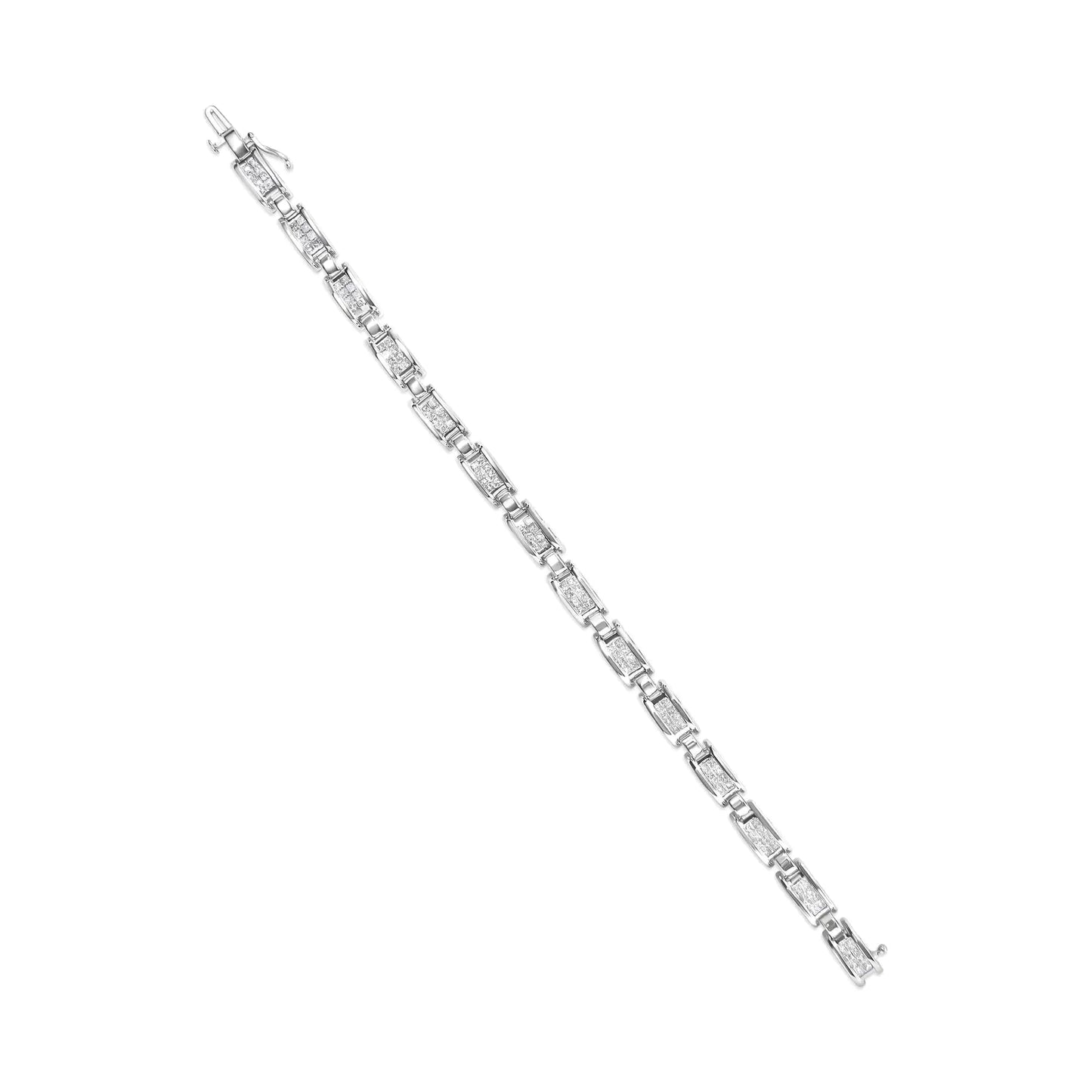 14K White Gold 3.0 Cttw Invisible Set Princess Cut Diamond Link and Buckle 7.25" Tennis Bracelet (I-J Color, I1-I2 Clarity) WEM Support (www.WEM.support)