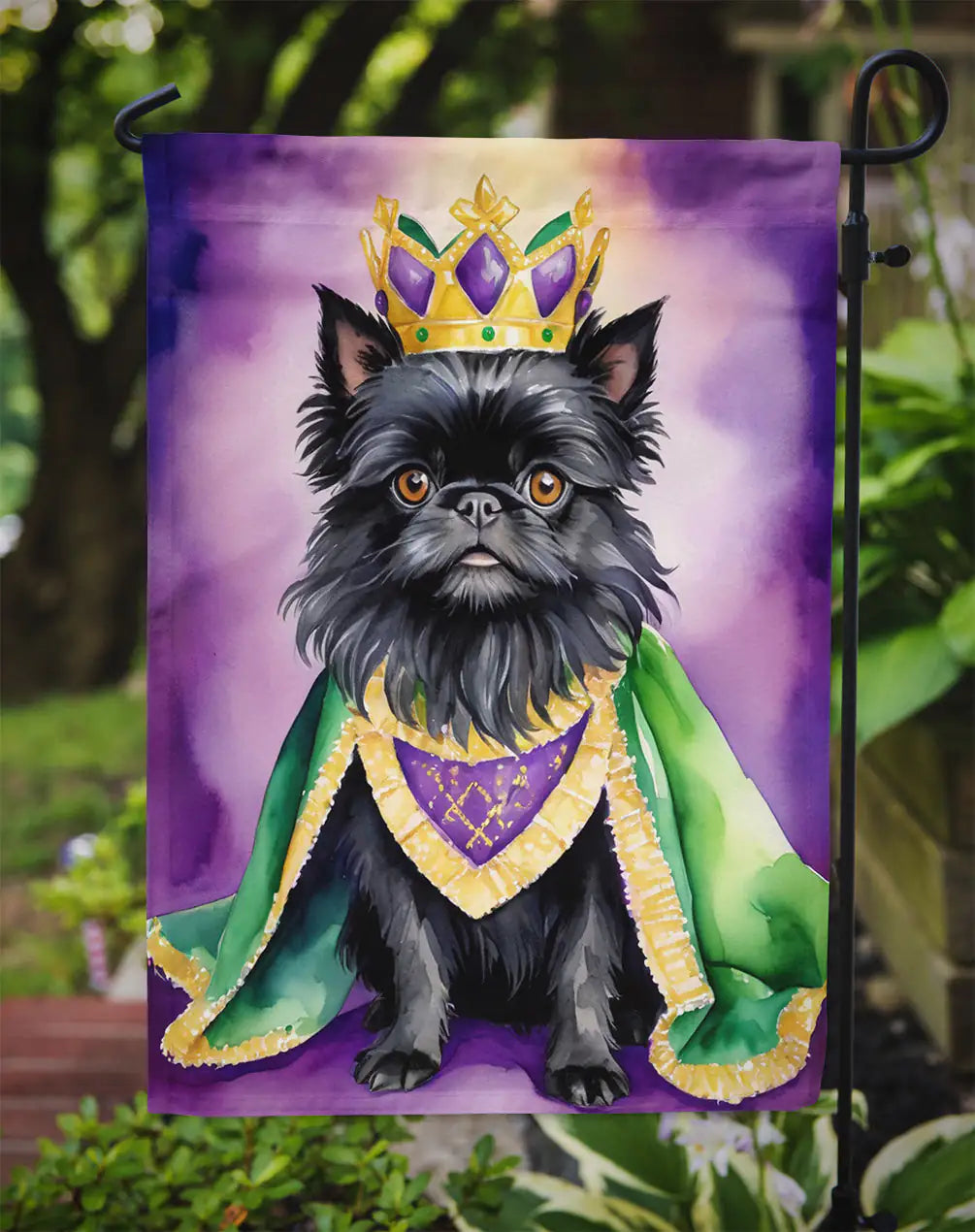 Affenpinscher King of Mardi Gras Garden Flag WEM Support (www.WEM.support)