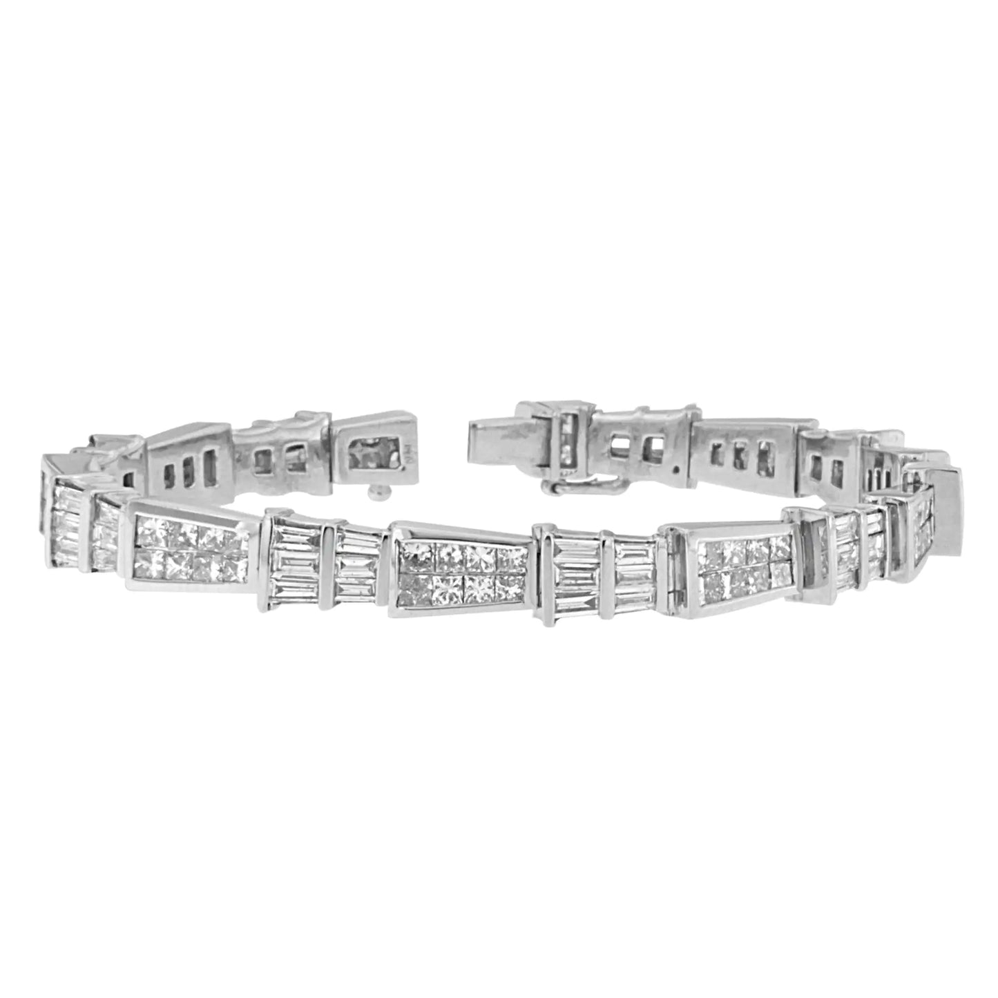 14K White Gold Princess and Baguette-Cut Diamond Geo-Link Bracelet(8.35 cttw,G-H Color,VS1-VS2 Clarity) WEM Support (www.WEM.support)
