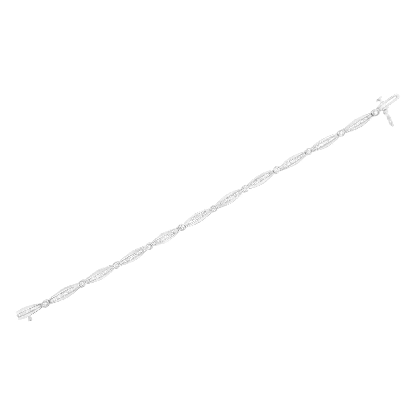 14K White Gold 1-1/2 Cttw Round Brilliant-Cut & Baguette Cut Diamond Bezel and Tapered Link 7" Tennis Bracelet (H-I Color, I1-I2 Clarity) WEM Support (www.WEM.support)