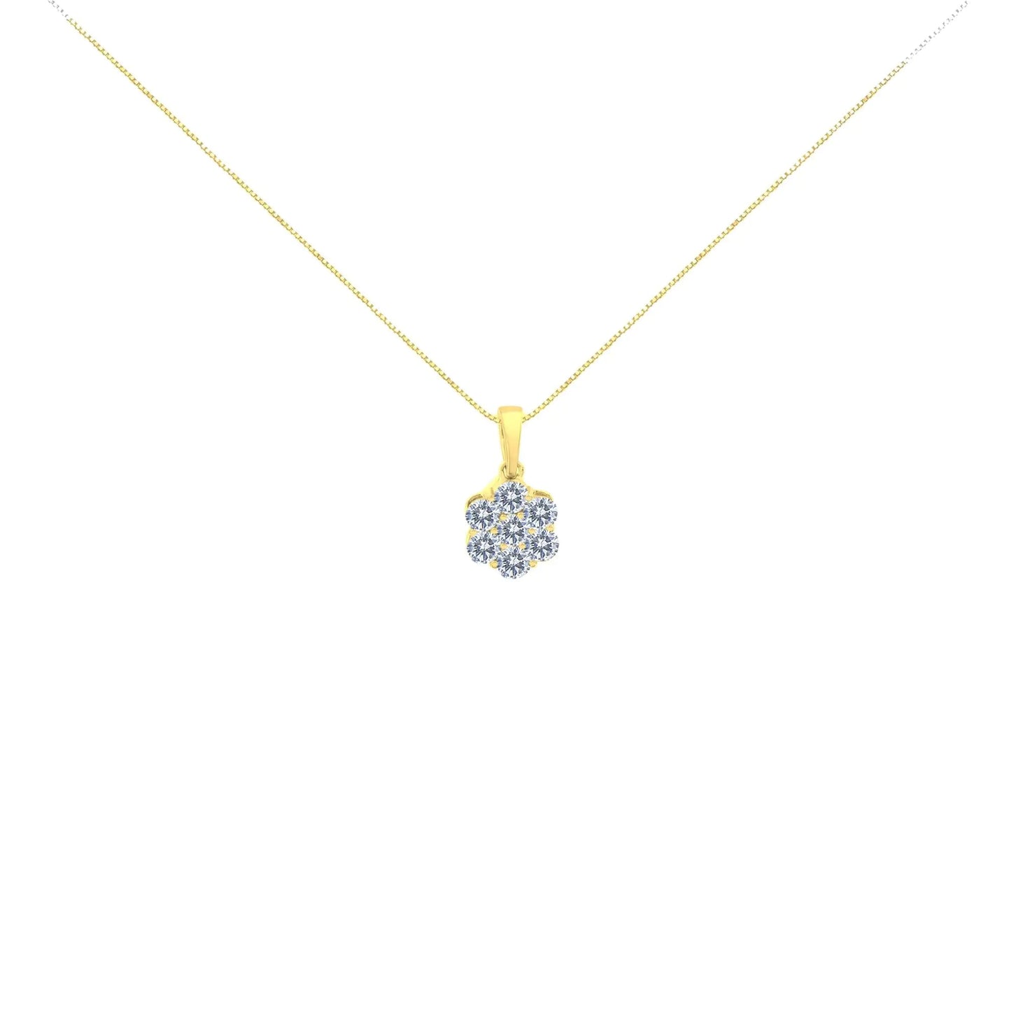 10K Yellow Gold Plated .925 Sterling Silver 1.0 Cttw Round Diamond 7 Stone Flower 18" Pendant Necklace (I-J Color, I1-I2 Clarity) WEM Support (www.WEM.support)