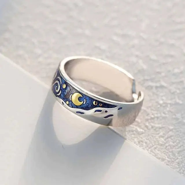 Van Gogh Starry Sky Open Lover Fashion Rings WEM Support (www.WEM.support)