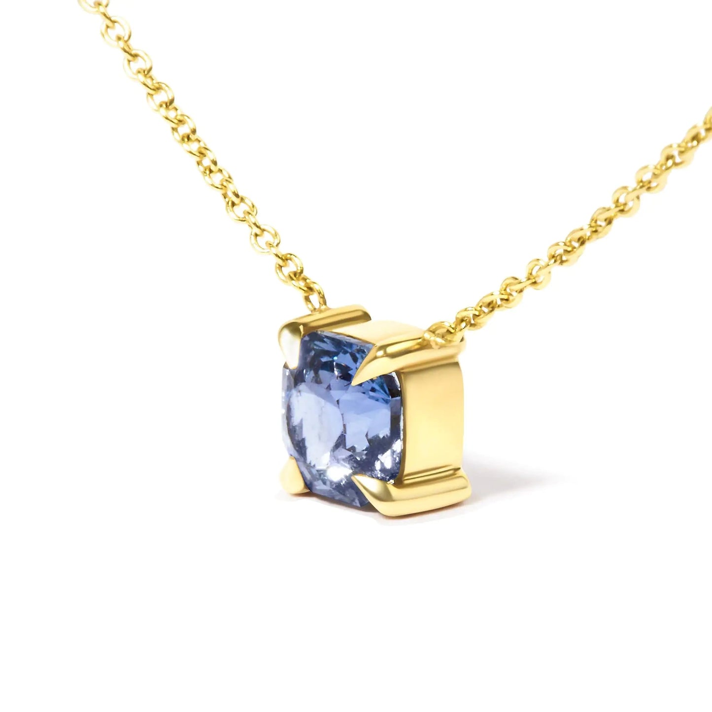 14k Yellow Gold 4/5 Cttw Natural Cushion Cut Blue Sapphire Solitaire Pendant Necklace - 15-16 Inches Adjustable WEM Support (www.WEM.support)