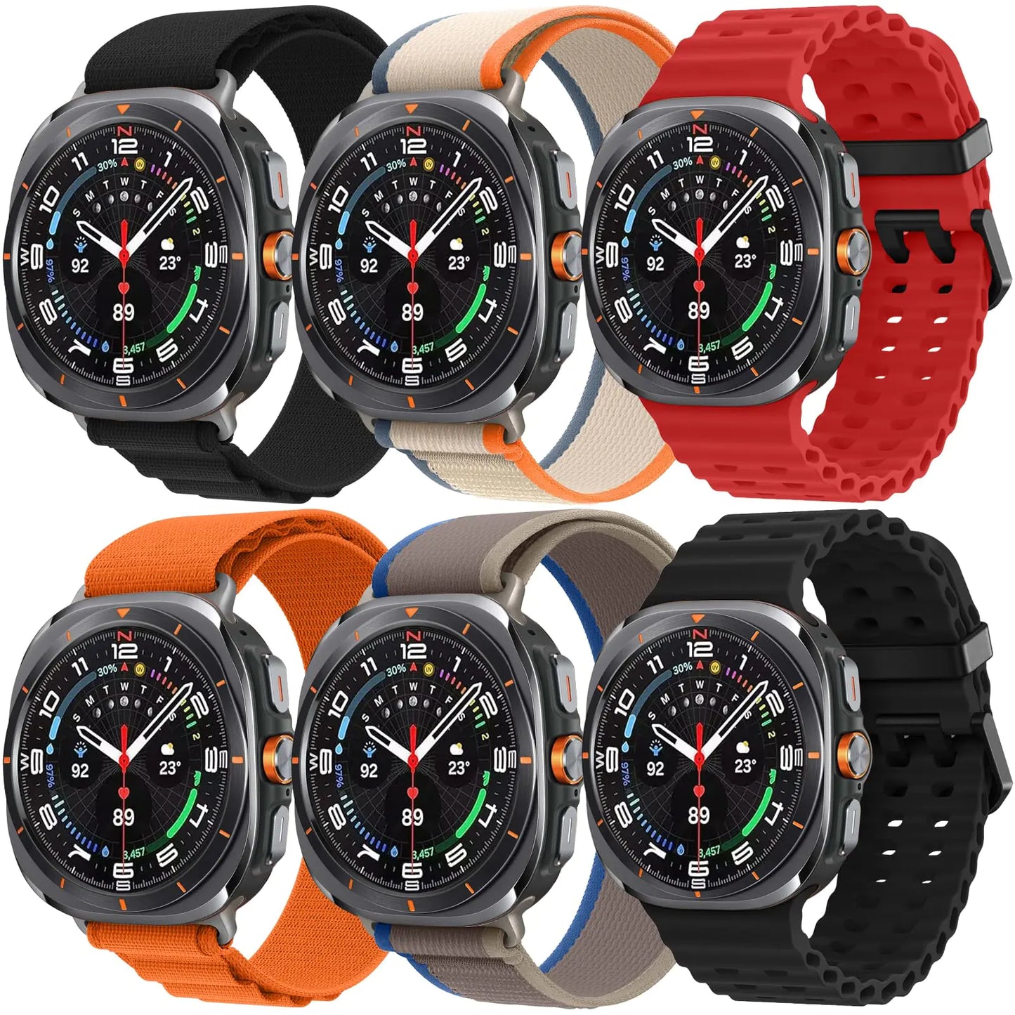 6 Pack Watch Band Compatible for Samsung Galaxy Watch Ultra 47mm Band(2024), Adjustable Elastic Breathable Replacement Strap for Samsung Galaxy Watch 7 Ultra Women Men