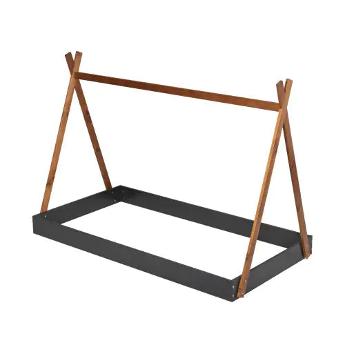 Twin Size Tent Floor Bed With Triangle Structure, Black Brown WEM Support (www.WEM.support)