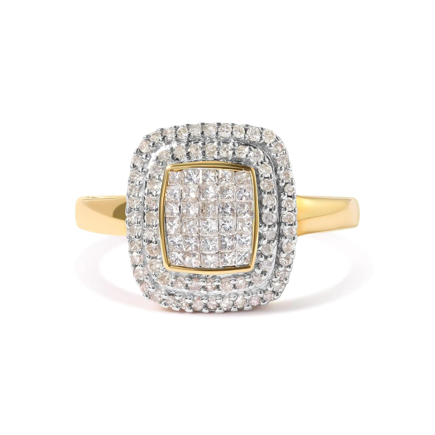 10K Yellow Gold 1/2 cttw Round and Princess Diamond Composite Head and Halo Ring (H-I Color, SI1-SI2 Clarity) WEM Support (www.WEM.support)