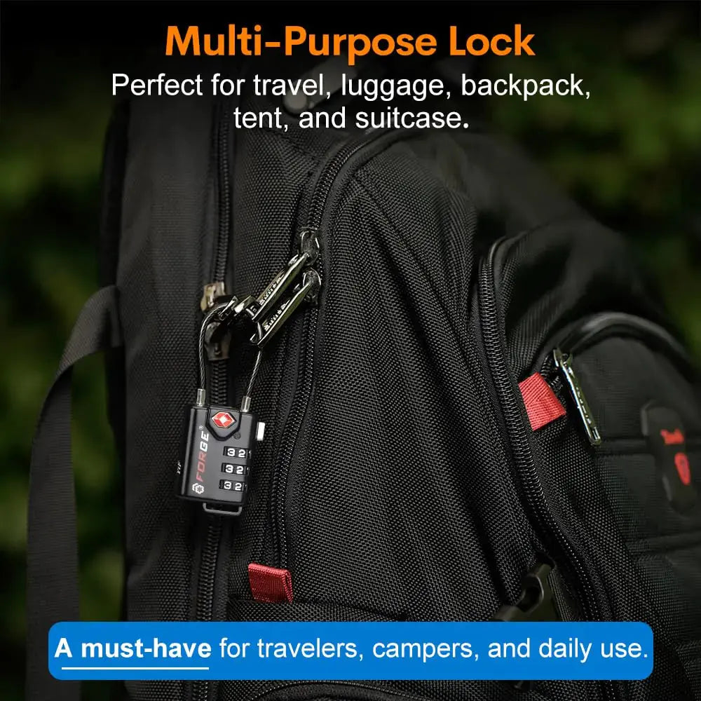TSA Approved Cable Luggage Locks, Re-settable Combination with Alloy Body Black Single Pack My Store