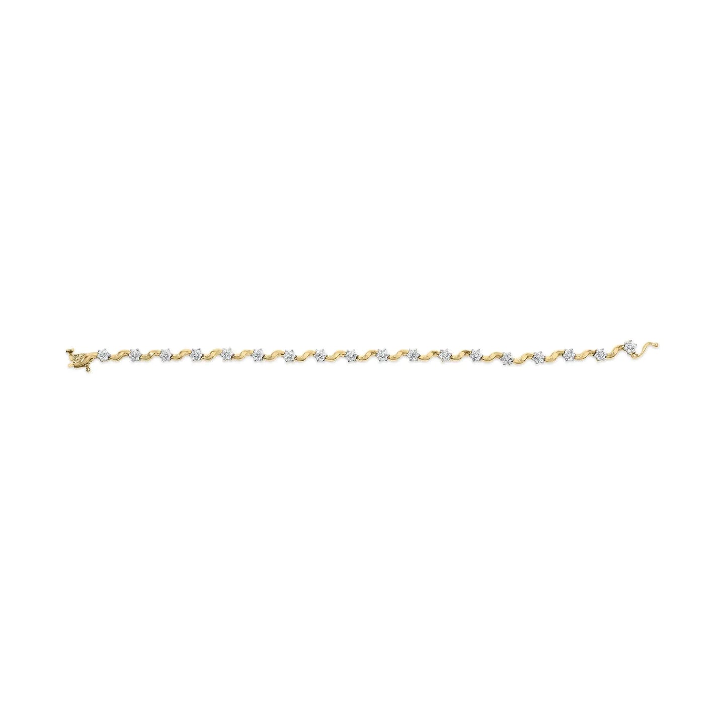 10k Yellow Gold 1.00 Cttw Round-Cut Diamond Floral S-Link 7.50" Bracelet (I-J Color, I2-I3 Clarity) WEM Support (www.WEM.support)