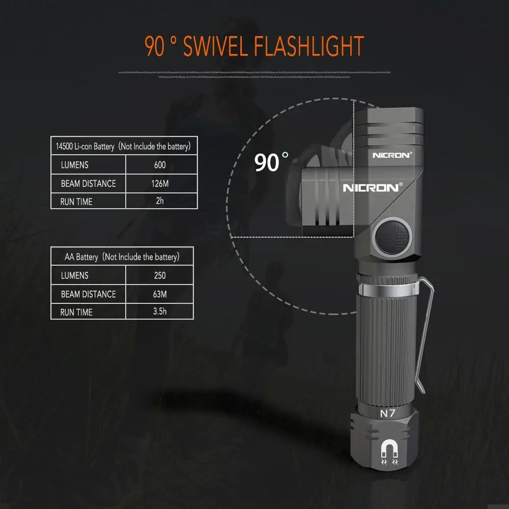 Taschenlampe mit 90 Grad drehbarem Scheinwerfer, verstellbar WEM Support (www.WEM.support)