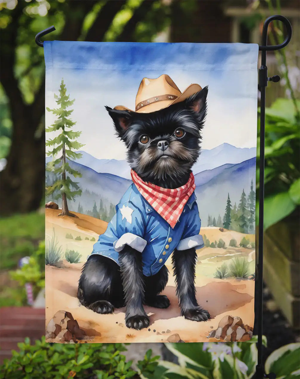 Affenpinscher Cowboy Welcome Garden Flag WEM Support (www.WEM.support)