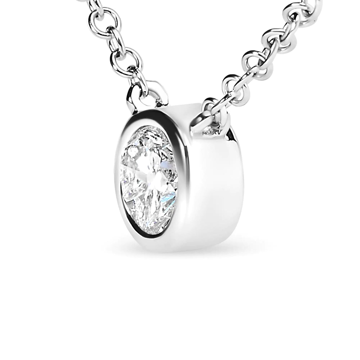 10K White Gold 1/5 Carat Round Brilliant-Cut Diamond Modern Bezel-Set Solitaire 16"-18" Pendant Necklace (H-I Color, SI2-I1 Clarity) WEM Support (www.WEM.support)