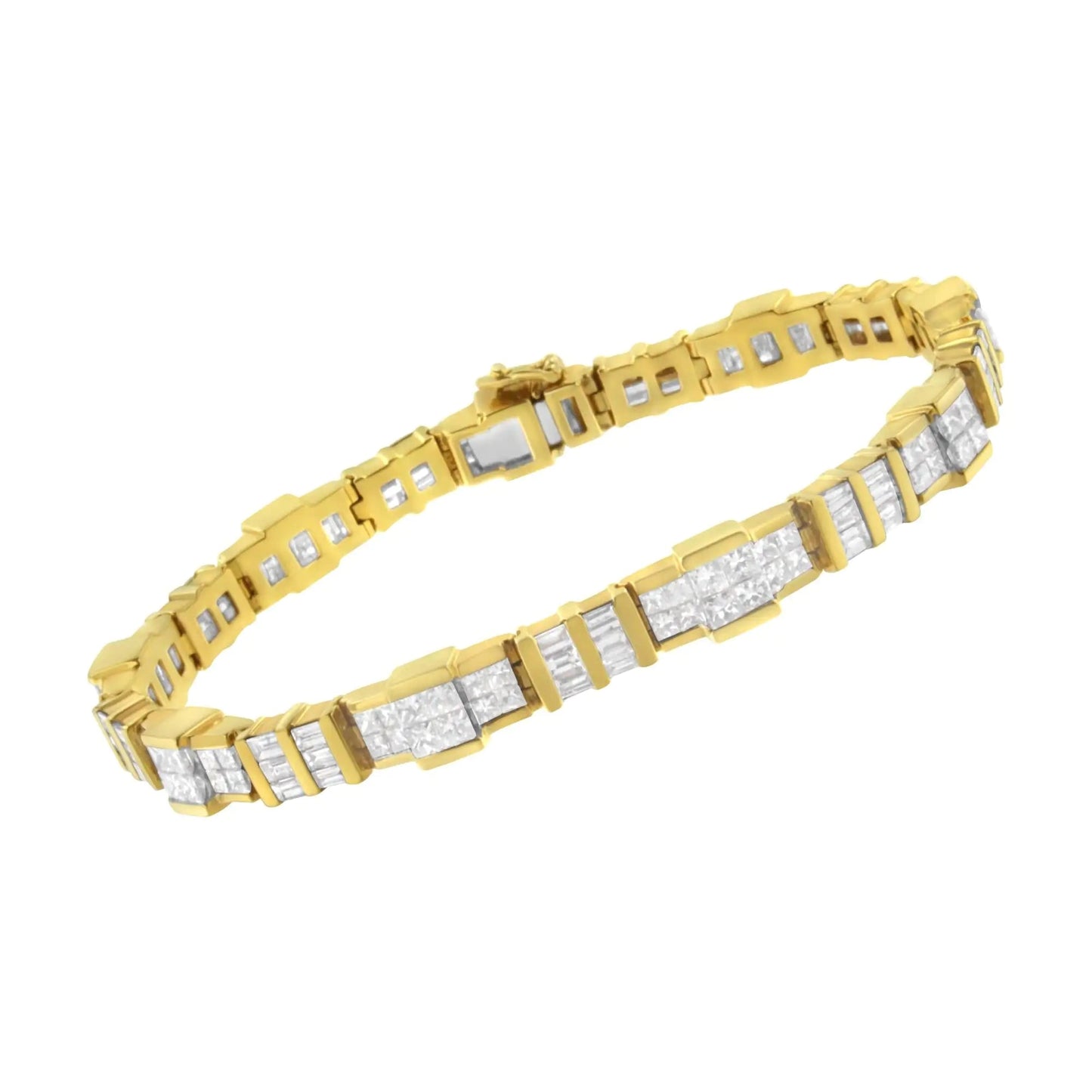 14K Yellow Gold Baguette and Princess-Cut Diamond Bracelet (8.30 cttw, H-I Color, SI1-SI2 Clarity) WEM Support (www.WEM.support)