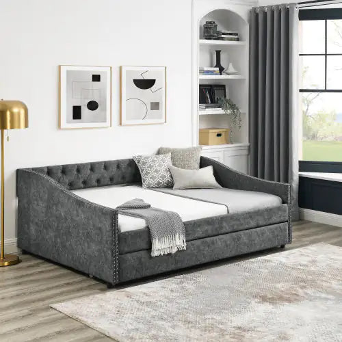 The Full-size Sofa Bed Features A Double-sized Upholstered Tufted Sofa Bed On Wheels Unavailable Platforms- Temu WEM Support (www.WEM.support)
