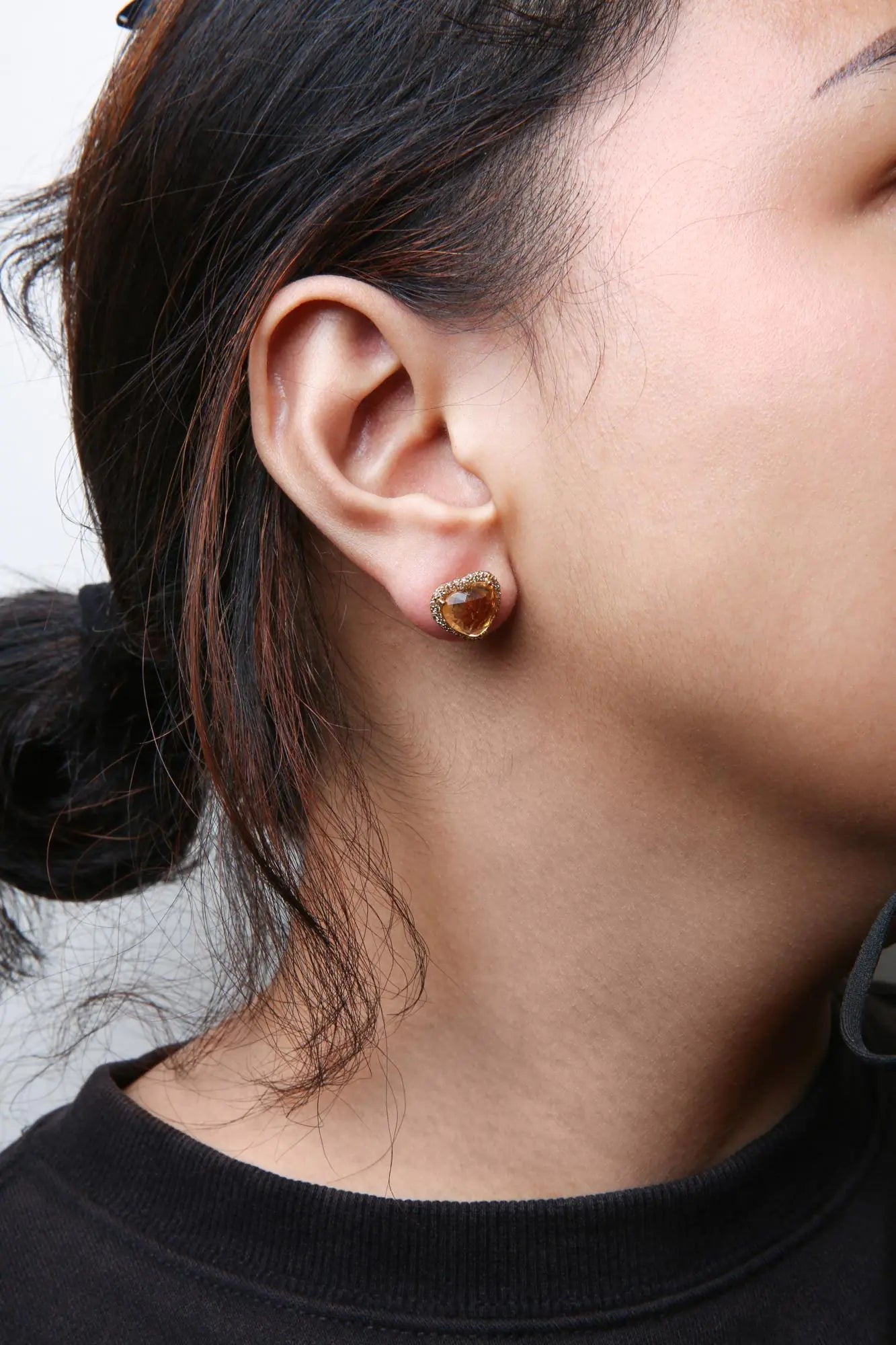18K Yellow Gold 2/3 Cttw Brown Diamonds and 11x11mm Heart-Cut Yellow Citrine Gemstone Halo Heart Stud Earrings (Brown Color, SI1-SI2 Clarity) WEM Support (www.WEM.support)